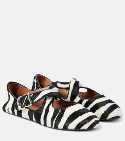 Alaïa Criss Cross Zebra-print Ballet Flats In Black