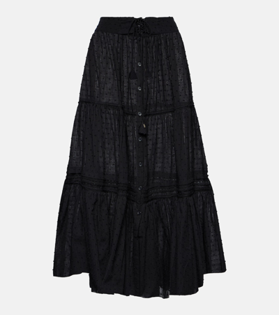 Poupette St Barth Brie Cotton-blend Midi Skirt In Black