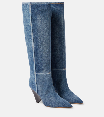 Isabel Marant Lakita Two-tone Denim Knee Boots In Blue