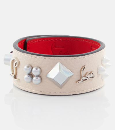 Christian Louboutin Paloma Embellished Leather Bracelet In Beige