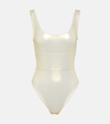 Melissa Odabash Perugia Open-back Paneled Metallic Swimsuit In Gold