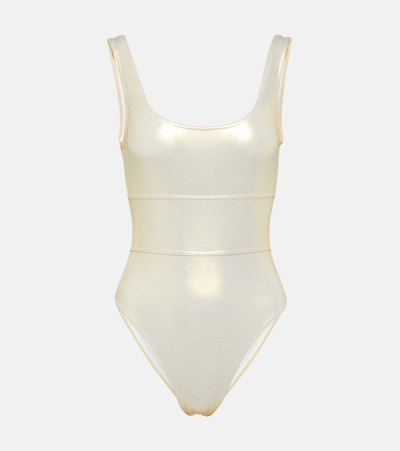 Melissa Odabash Perugia Open-back Paneled Metallic Swimsuit In Gold