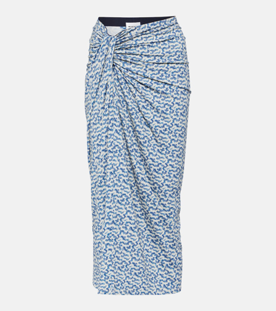 Marant Etoile Jeldia Stretch Viscose Midi Skirt In Blue,ecru
