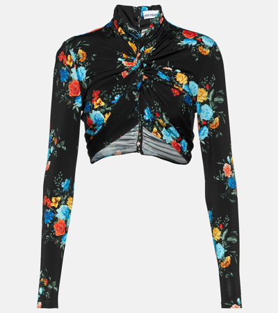 Rabanne Floral Jersey Crop Top In Black