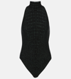 Alaïa Croc-effect Halterneck Bodysuit In Black