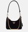 Prada Re-edition Small Velvet Shoulder Bag In Black