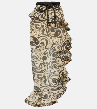 Zimmermann Ruffled Printed Linen And Silk-blend Maxi Skirt In Multi