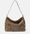 Givenchy Voyou Medium Shoulder Bag In Tumbled Leather In Taupe