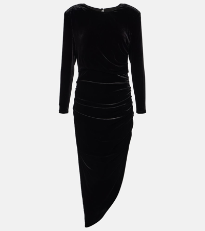 Veronica Beard Tristana Ruched Velvet Asymmetric Midi Dress In Black