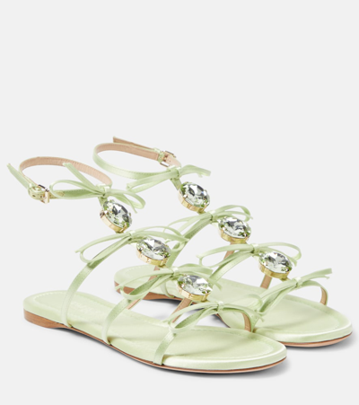 Giambattista Valli Embellished Satin Sandals In Light Green