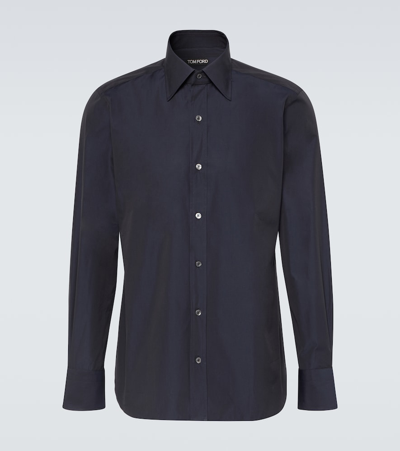 Tom Ford Cotton Poplin Shirt In Dk Blue Sld