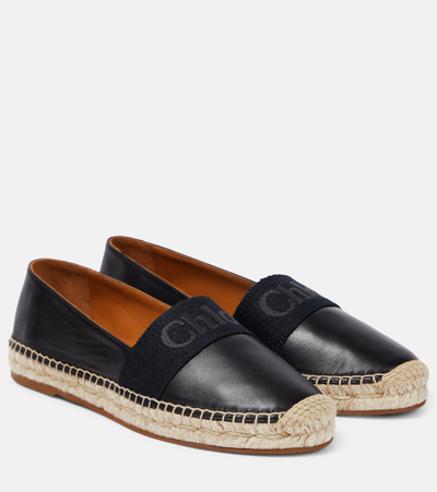 Chloé Womens Chloe Isla Logo-embossed Leather Espadrilles In Black