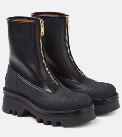 Chloé Raina Leather Ankle Boots In Black