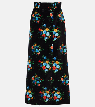Rabanne Printed Cotton-blend Maxi Skirt In Manton Black Flower