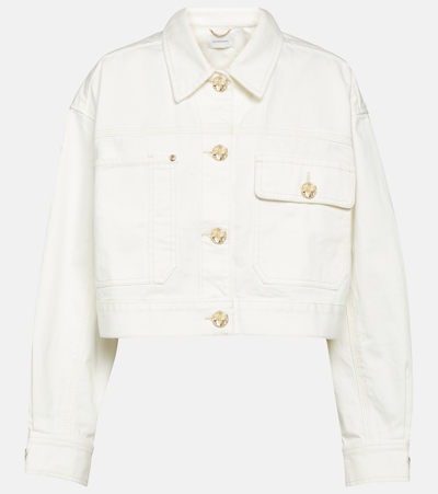 Zimmermann Buttoned Cropped Denim Jacket In Cream