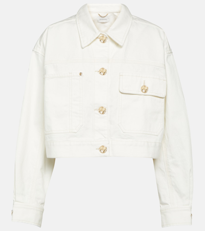 Zimmermann Buttoned Cropped Denim Jacket In Beix