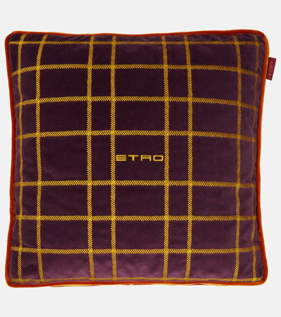 Etro Embroidered Cotton And Velvet Cushion In Multicoloured