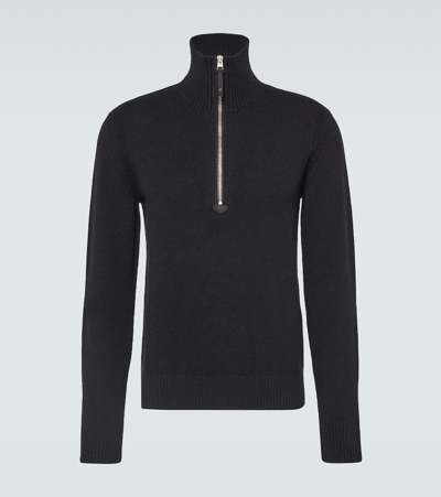 Tom Ford Wool And Cashmere-blend Half-zip Sweater In Black