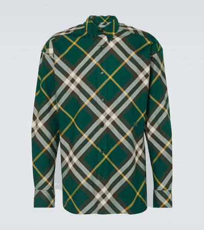 Burberry Check Cotton Shirt In Green