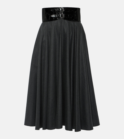 Alaïa Belted High-rise Virgin Wool Midi Skirt In Grey