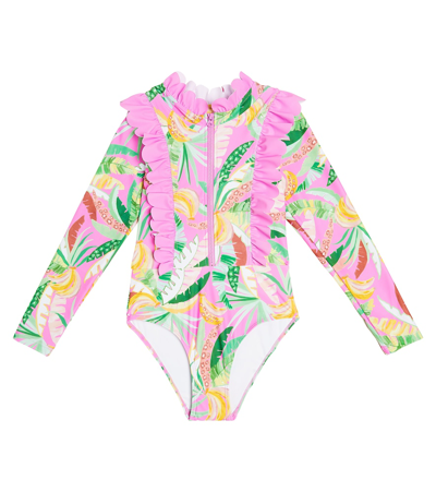 Tutu Du Monde Kids' Copacabana Printed Rashguard Swimsuit In Palm Print