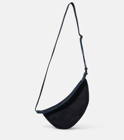The Row Small Slouchy Banana Crossbody Bag In Sporty Suede In Dark Navy