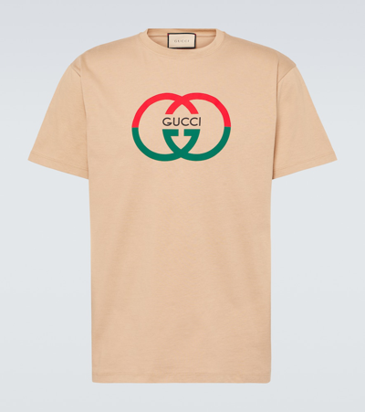 Gucci Cotton Jersey Printed T-shirt In Camel