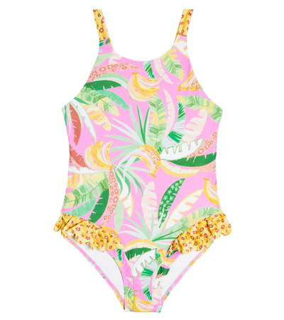 Tutu Du Monde Kids' Copacabana Leaf-print Ruffle-trim Swimsuit In Pink