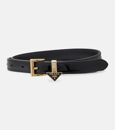 Prada Logo Leather Belt In Schwarz