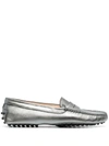 Tod's Gommini Metallic Driver Penny Loafers In Grey