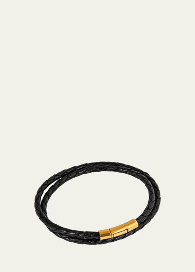 Tateossian Men's Tubo Scoubidou 18k Gold Braided Leather Double Wrap Bracelet In Black