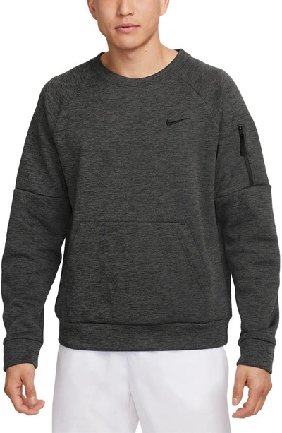 Nike Men's Therma-fit Crewneck Long-sleeve Fitness Shirt In Charcoal/ Black