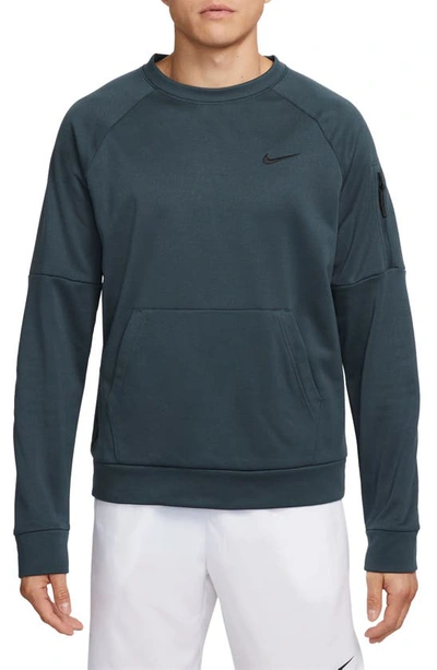 Nike Men's Therma-fit Crewneck Long-sleeve Fitness Shirt In Deep Jungle/ Black