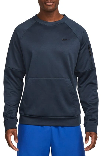 Nike Men's Therma-fit Crewneck Long-sleeve Fitness Shirt In Obsidian/ Black