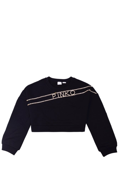 Pinko Logo Embellished Cropped Sweatshirt In Black