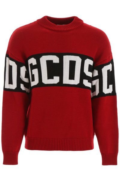 Gcds Logo Crewneck Knitted Jumper In Red