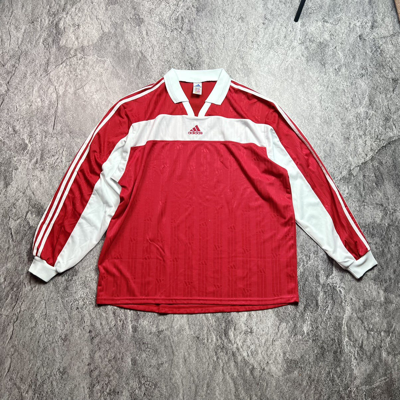 Pre-owned Adidas X Vintage Y2k Adidas Center Logo Monogram 3 Stripes Rugby Soccer Shirt In Red