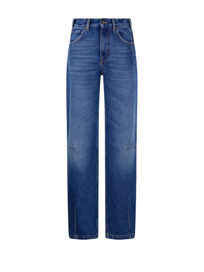 Darkpark Contrast Stitched Wide Leg Jeans In Blue