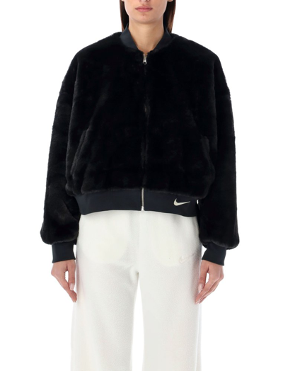 Nike Women's  Sportswear Reversible Faux Fur Bomber In Black