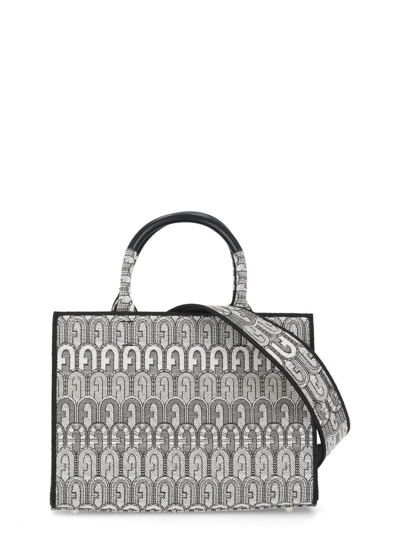 Furla Toni Antracite Jacquard Top Handle Bag In Multi