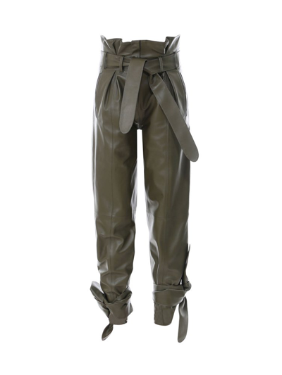 Attico Belted Panelled Pants In Green