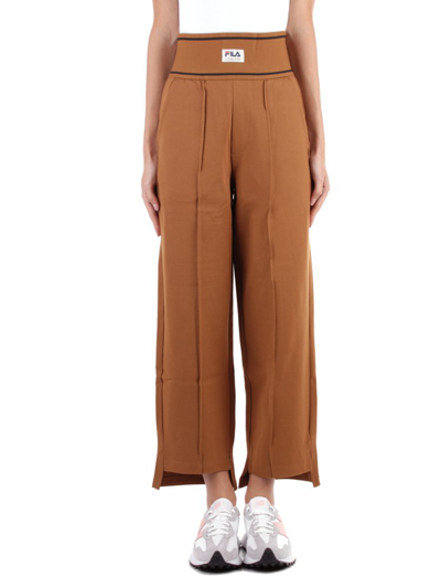 Fila Logo Patch Wide Leg Pants In Brown