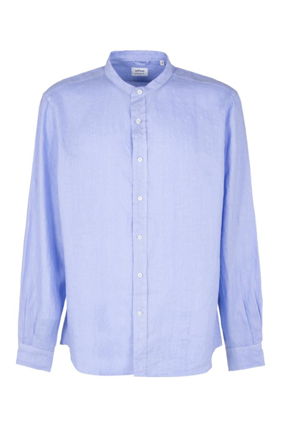 Aspesi Long-sleeved Linen Shirt In Blau