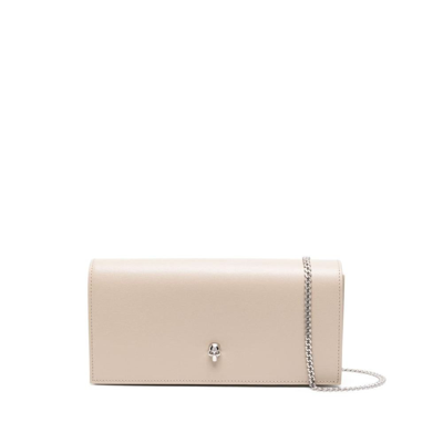 Alexander Mcqueen Skull-logo Leather Crossbody Bag In Neutrals