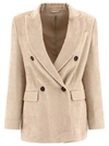 Brunello Cucinelli Beige Double-breasted Jacket In Wool And Cashmere Women In Beige
