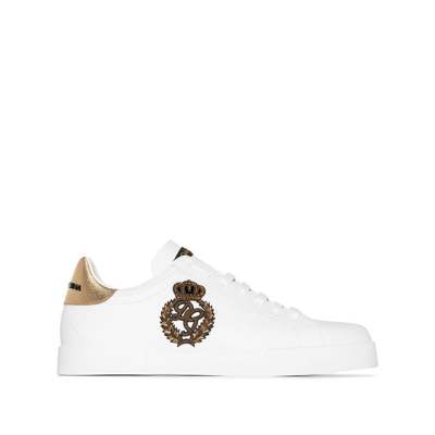 Dolce & Gabbana Dolce And Gabbana White And Gold Crest Portofino Sneakers