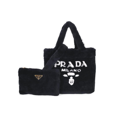 Prada 【3期免息】普拉达新款女士logo嵌花手提袋时尚字母包手提单肩包 1bg447-2ec9 In Black