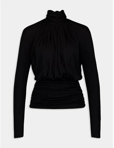 Saint Laurent Viscose Gathered Blouse In Black