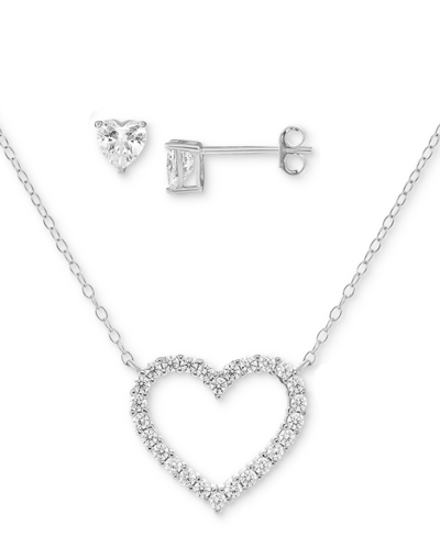 Giani Bernini 2-pc. Set Cubic Zirconia Open Heart Pendant Necklace & Heart Stud Earrings In Sterling Silver, Creat