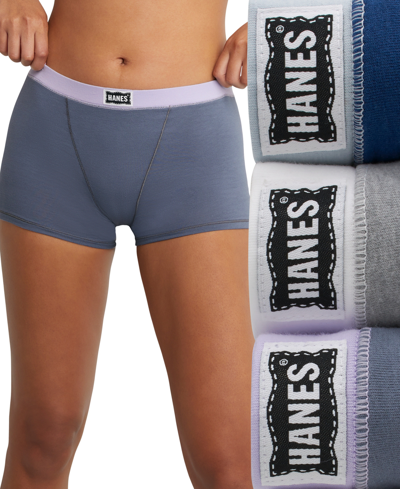 Hanes Women's 3-pk. Originals Ultimate Boxer Brief Underwear 45vobb In Navy Eclipse,concrete Heather Arto Pk